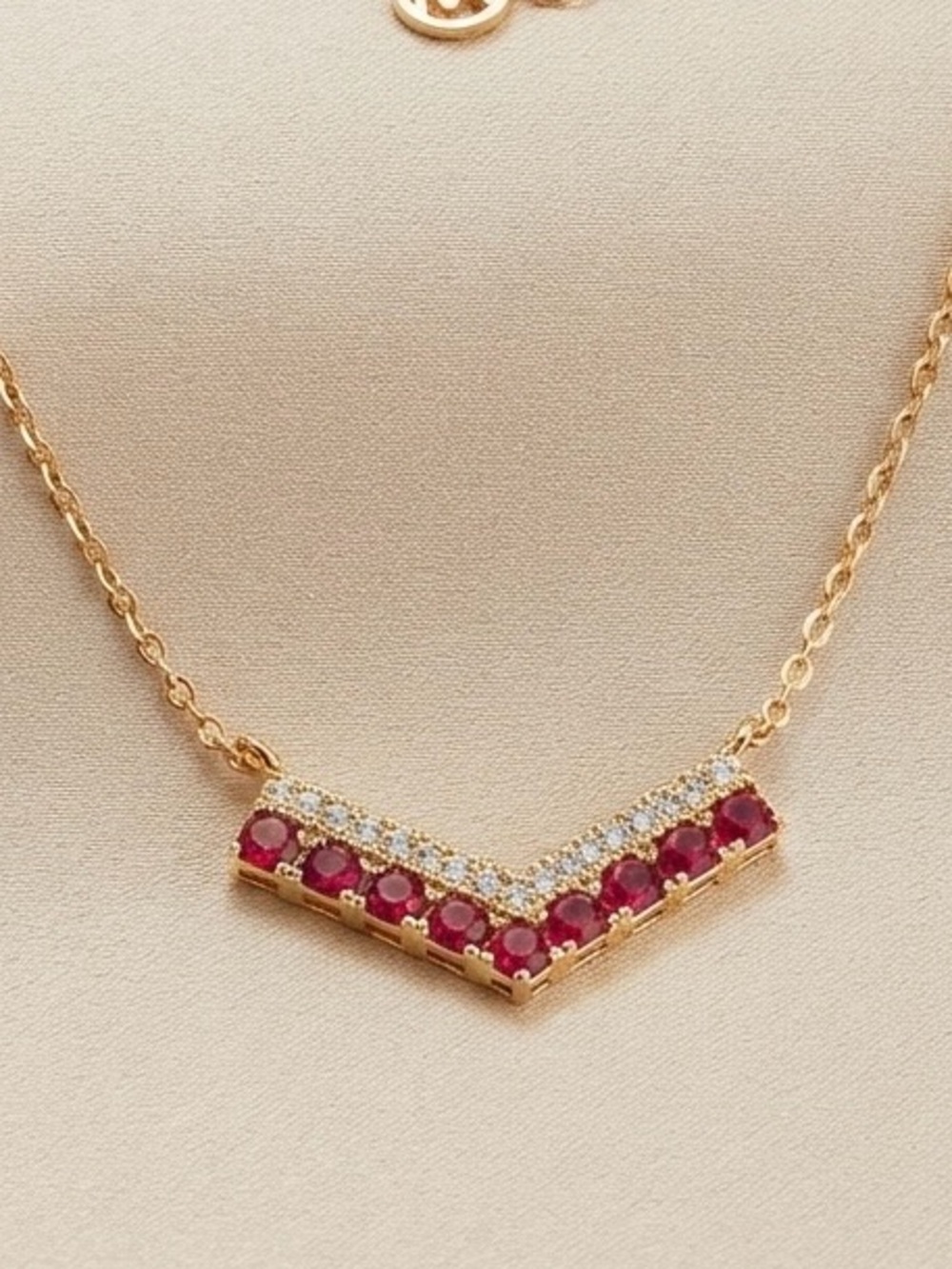 Micheal Kors Gold Necklace with red and clear crystals new with tags